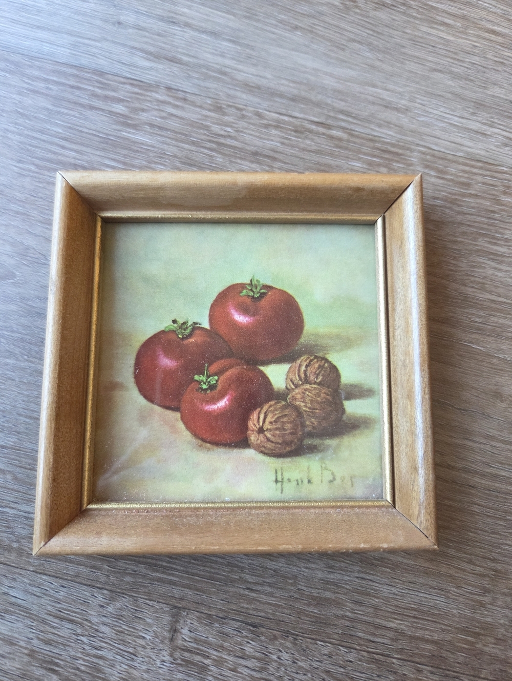 Vintage Hank Bos Mini Framed Fruit Still Life Print Tomatoes & Walnuts